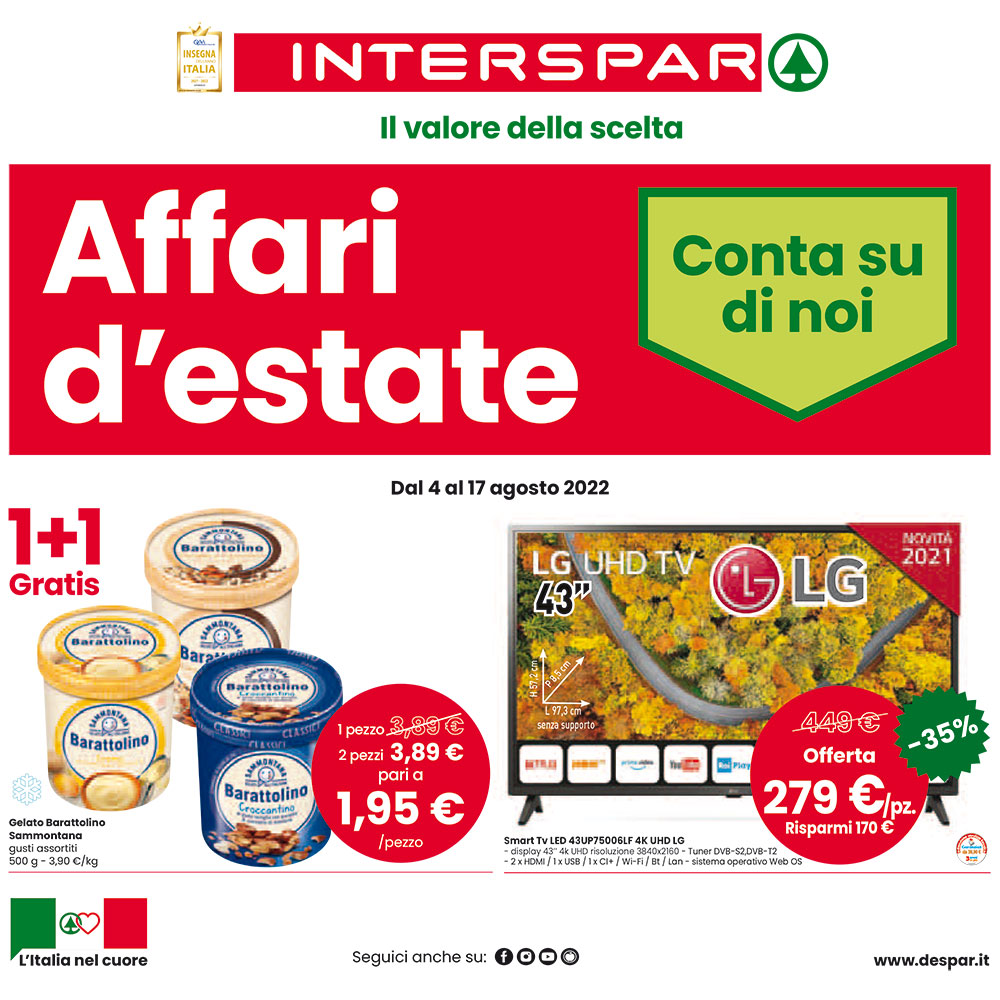 Offerta Interspar - Affari d’Estate - Valida dal 4 al 17 agosto 2022.